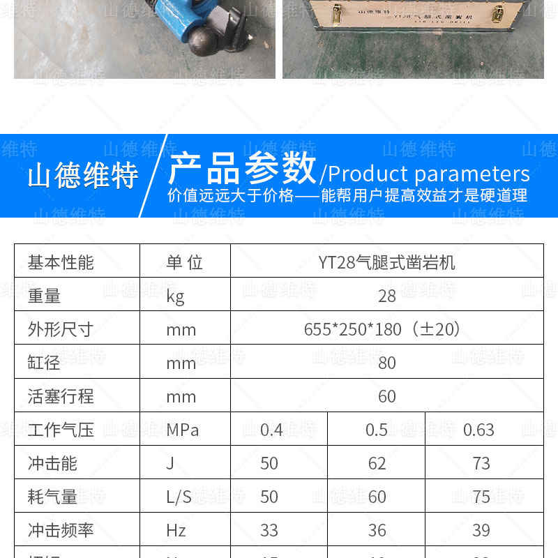 YT28型氣腿式鑿巖機參數